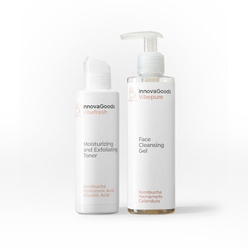 InnovaGoods® Kombucha Gesichtspflege-Set, 1 x Gesichtsreinigungsgel stärkt und beruhigt die Haut, 1 x Gesichtswasser gleicht den pH-Wert der Haut aus, reinigt die Haut und spendet Feuchtigkeit, für