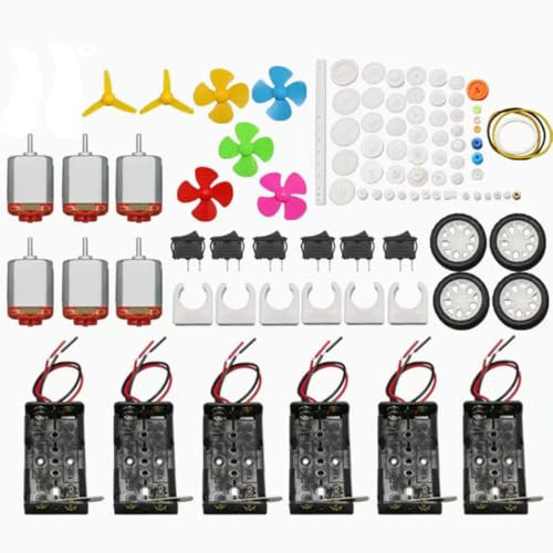 6 Sets Gleichstrommotor-Kit, 130 Mikro-Gleichstrommotoren 1,5 V – 3 V, 15.000 – 16.500 U/min + 6 Stück AA-Batteriehalter + Mini-Bootsschalter + Kabel
