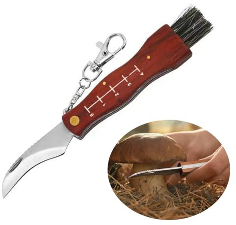 XIKTTK Coltello per Funghi, Coltello Funghi con Spazzola, Coltellino per Raccogliere, Coltello da Fungo con Righello, Spazzola in Setola di Cinghiale, In Acciaio Inox