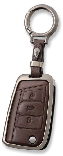 OFFCURVE Schlüsselhülle Leder Zinklegierung, Autoschlüssel Hülle mit Schlüsselanhänger Passt für VW Volkswagen Golf 7 Polo Tiguan Touran Seat Leon Cupra Fabia Ateca Skoda Octavia Superb