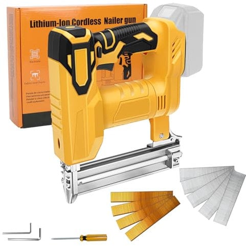 Pistola per unghie a batteria Dewalt 20 V, chiodatrice elettrica 2 in 1 con 500 chiodi dritti e 500 chiodi a forma di U, doppia protezione, per lavorazione del legno (senza batteria, senza caricatore)
