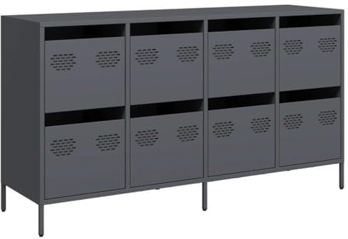 vidaXL Sideboard Anthrazit 135x39x73,5 cm Kaltgewalzter Stahl, Kommode, Anrichte, Küchenschrank, Schubladenkommode, Schrank, Flurschrank