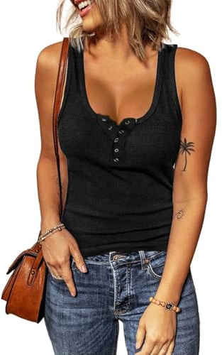 Haslike Women Summer Casual Ribbed Vest Tops Slim Fit Sleeveless Tunic | Soft and Breathable Fabric, Comfy and Close to Your Skin, Suit for Every Wear, Dressy Casual Plain Design