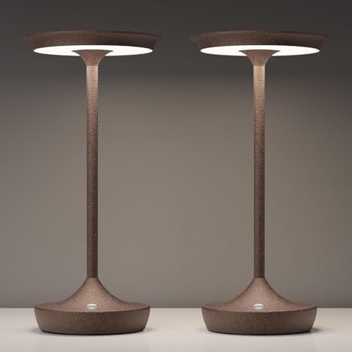 SLSMD Tischlampe Kabellos IP54 Led Outdoor Lampe 6000mAh Akku Camping Schreibtischlampe Aufladbar Nachttischlampe Touch Dimmbar in 3 Farben Tischleuchte für Innen/Außen (2 Rost)