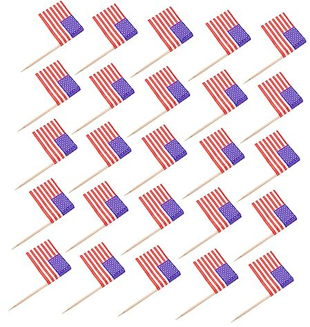1 Satz Usa Flaggen Cupcake Topper Dessert Flaggen Für Unabhängigkeitstag Party Dekorationen Stabile Und Papiermaterialien Kuchen Und Snacks 200 Stück