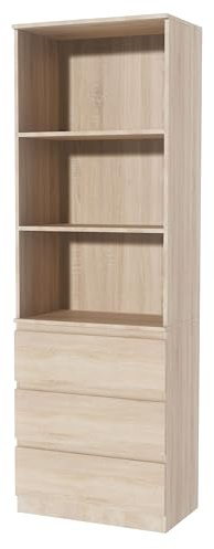 Nera Tall Wooden Bookcase with Shelving and Drawers Standing Shelf for Office Living Room Storage Organiser (Sonoma Oak)
