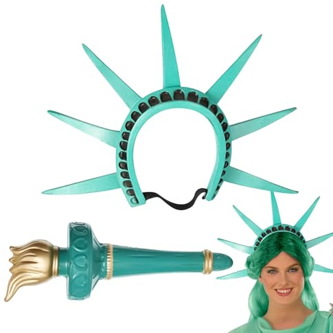 Diadem und Taschenlampen-Set mit Freiheitsstatue, Taschenlampe und Tiara, Stirnband, Erwachsenenkostüm, Accessoire für Damen, Unabhängigkeitstag, Cosplay, 4. Juli, Outfits für Damen