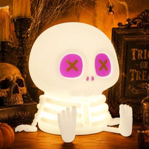 CoolGift Mart Skull Nachtlicht, Silikon-Touch-Control-Lampe. USB-aufladbar mit Timer und Helligkeitsregelung, erzeugt anpassbares Licht für Gaming-Raum, Nachttisch oder Halloween-Dekoration.