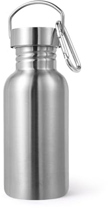 Volhoply 500ml Uninsulated Single Walled Water Bottle, Stainless Steel Sports Water Bottles with Handle & Carabiner, BPA Free 18/8 304 Reusable Water Flask for Camping Hiking Biking (Silver,1)