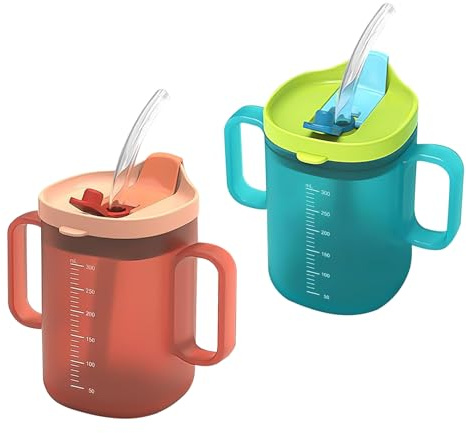 DUTIFUL Schnabeltasse Senioren 2 Stück Schnabelbecher Senioren 300ml Auslaufsichere Becher für ältere Menschen Doppelgriff Trinkbecher mit Deckel und Strohhalm Trinkbecher für Ältere