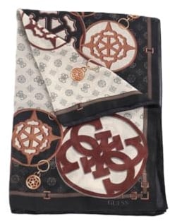 GUESS Sciarpa Donna in Poliestere, Motivo Geometrico, Nero e Marrone, 60 x 180 cm, Made in Italy