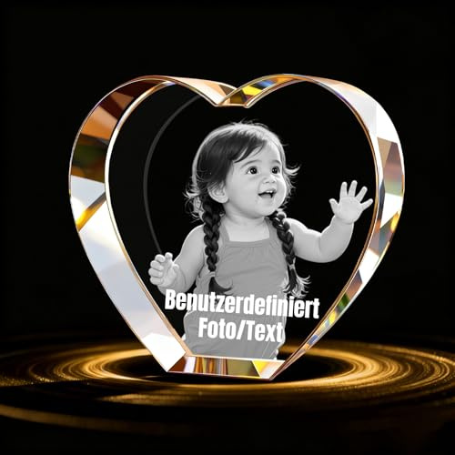Personalisierte 3D-Kristallfotos mit Text 3D-Hologramm Fotogravur innen personalisierter Kristall-Bilderrahmen Geschenke für Männer ihn Mutter Vater Paar Hochzeit Gedenkfeier Weihnacht (Foto Glas 1)
