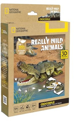 CubicFun 661182 National Geographic 3D Puzzle, Krokodil, 3D Tierpuzzle mit 54 Teilen, Modellbausatz für Kinder ab 6 Jahren
