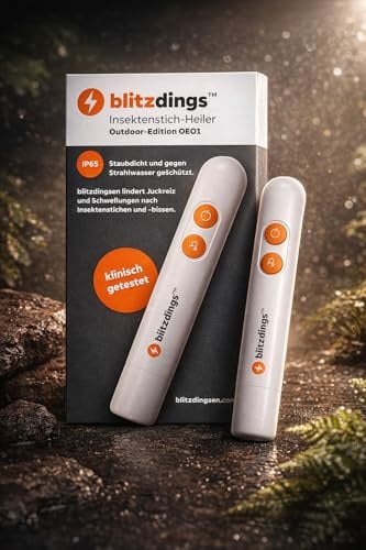 blitzdings Insektenstich-Heiler Outdoor Edition, Hitzestift zur Linderung von Insektenstichen und -bissen, Medizinprodukt, inkl. Batterien Strahlwasserschutz IP 65