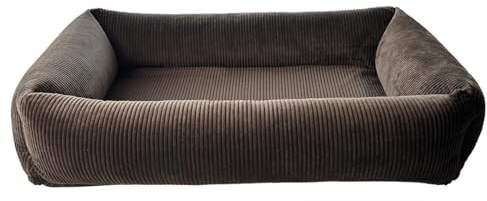Petlando orthopädisches Hundebett, ergonomisches Hundesofa, Stabiler Rand, rutschfest, weicher Cord Bezug waschbar 60°C, Dog Bed LikeOrtho Luke Braun, M für mittelgroße Hunde L 100 x B 70 x H 25 cm