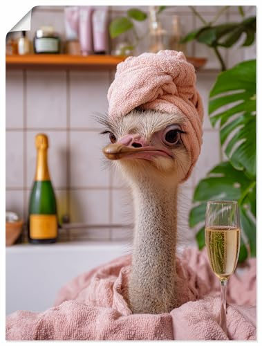 ARTLAND Badezimmer Bilder Poster 30x40 cm Deko Modern lustige Tiere Strauss Sekt Wellness Entspannung U6AW