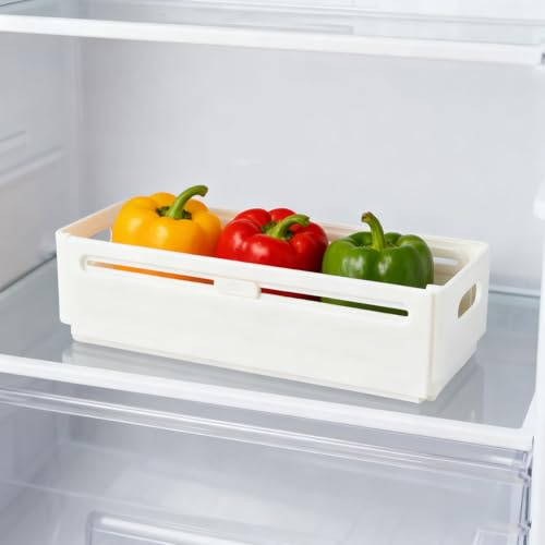 ideoon 6er-Set Kühlschrank-Organizer Ausziehbar (28-48 cm) – Anpassbarer Regal-Einsatz für Ordnung in Schrank & Kühlschrank – Faltbar, Weiss