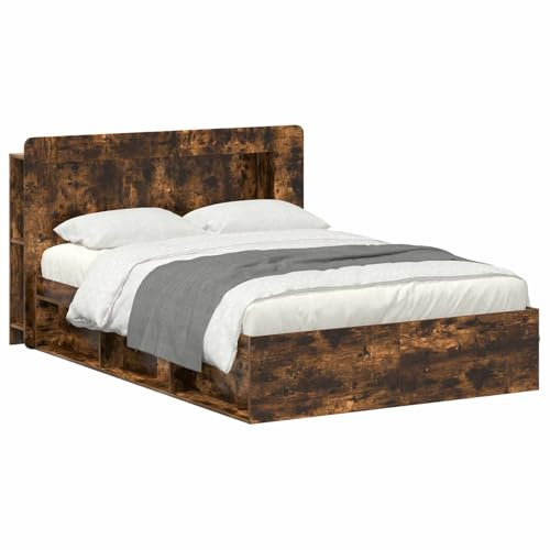vidaXL Bettgestell mit Stauraum Geräucherte Eiche 140 x 200 cm, Modernes Schlafzimmer, Holzbettgestell, Stauraumlösungen, vielseitig, funktionales Design, schicker minimalistischer Stil
