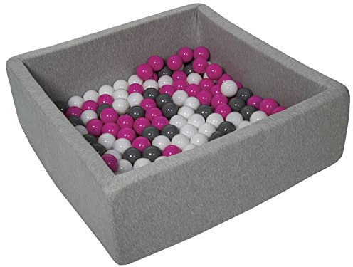 Velinda Bällebad Ballpool Kugelbad Bällchenbad Kinder-Pool mit 150 Bällen/90x90cm (Farbe der Bälle: weiß, pink, grau)