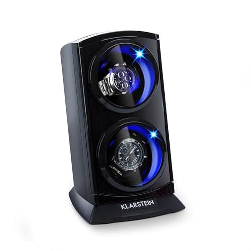 KLARSTEIN St.Gallen - Remontoir Montre Automatique, Watch Winder, 2 Montres, 4 programmes de Rotation, Compact, Silencieux, Vitrine Transparente, Rétroéclairage Bleu - Noir