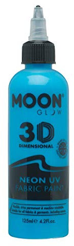 Moon Glow Pintura para tela Neon UV 3D - Pintura textil para ropa, camisetas, bolsos, zapatos y lienzos Azul intenso 125 ml (Paquete de 1)
