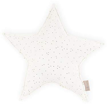 KraftKids Sternkissen Musselin goldene Punkte auf Weiß, 45 cm großes Kuschelkissen, Deko-Kissen für das Kinder-Zimmer