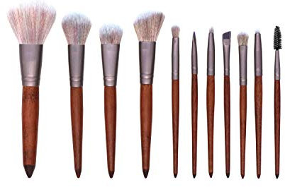 Easy to Use Professional Quality Cosmetic 11 Pcs Violet Makeup Brush Brown Set Wood Handle Anti-Animal Hair Makeup Beauty Tools