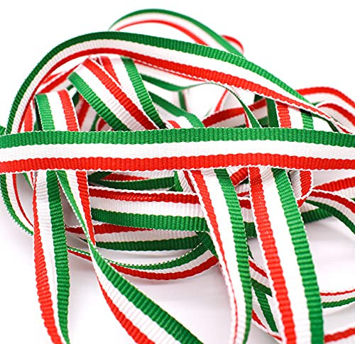 TRIXES 45 m x 10 mm italienisches dreifarbiges Nylonband, dekoratives Band in leuchtendem Rot, Weiß und Grün