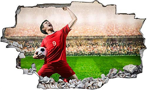 3D Wandtattoo Mauerloch Wandsticker Wandaufkleber Durchbruch selbstklebend Schlafzimmer Wohnzimmer Kinderzimmer,Fußballspieler,Größe: 80x120cm