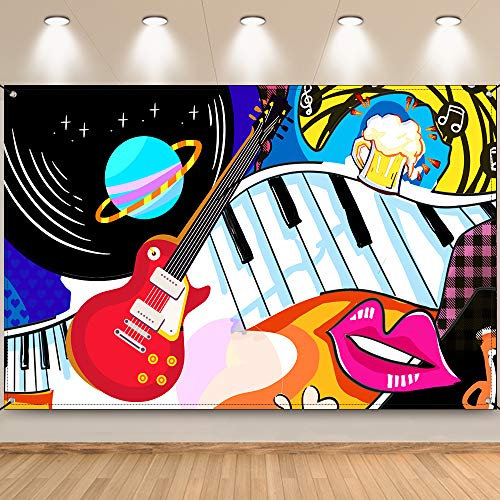 FSFLAG Partydekorationen – Große Stoff-Musik-Dekorationen – Musik-Banner für Tanz-Gitarre, Rock und Roll Party-Dekorationen – Partyzubehör für Fotohintergrund