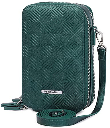 Pomelo Bes Handytasche zum Umhängen Damen Umhängetasche Handy mit Rautenprägung und RFID-Blockierfunktion, Kann die Meisten Mobiltelefone Aufnehmen (Grün)