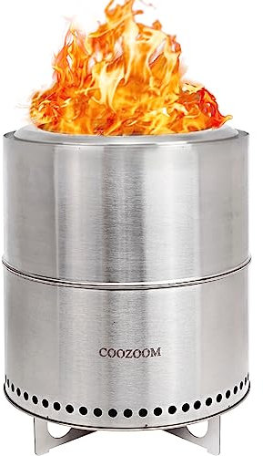 COOZOOM 38,1 cm große rauchfreie Feuerstelle mit Ständer, tragbare Edelstahl-Lagerfeuer-Grube, für den Außenbereich, Terrasse, Camping, mit Tragetasche
