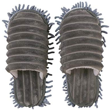 Cabilock Foot Mop Slippers Floor Cleaning Slippers Furry Stripes Shoes Mop Detachable Bottom Mopping Slipper Floor Dust Cleaning Tool for Home Kitchen Bathroom (Grey, Size 42-44) Mop Shoes