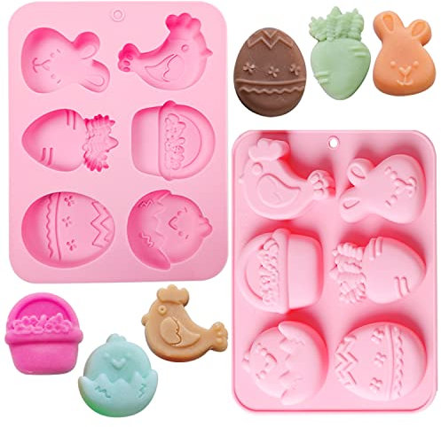 Acevegue Easter Egg Mould,Easter Bunny/Rabbit/Basket Shaped Chocolate Moulds for Easter Decorations,Jelly Candy Easter Cake Decorations Silicone Moulds for Baking Party Supplies