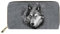 Dolyues Grauer 3D-Wolf-Druck Damen Reißverschluss Pu-Leder Lange Geldbörse mit Kreditkartenhalter Damen Geldbörse Clutch Geldtaschen