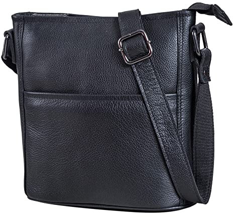 LEABAGS Leder Handtasche Damen I Premium Echtleder Umhängetasche I Damen Schultertasche I Damentasche I Tragetasche für Arbeit Uni Schule Freizeit I Größe L (31 x 23 x 6 cm) I Nappa Schwarz