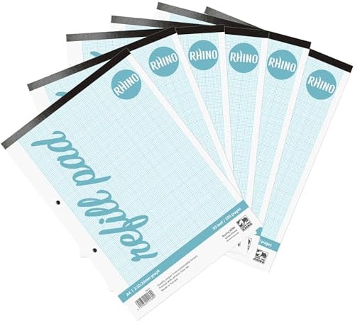 RHINO Graph Paper A4 Pad, 100-Page / 2:10:20mm Ruling, 6-Pack, Grid Paper Pad, for Maths & Science, Office & School Stationery Supplies