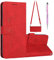 Grandoin Funda para OPPO Find X5 con Cuerda, Funda Tapa Libro Movil Carcasa PU Cuero Funda para OPPO Find X5 con Correa Colgante Ajustable [Ranura para Tarjeta] [Función de Soporte] (Rojo)