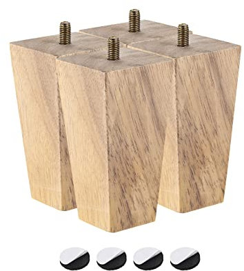 sourcing map Meubles Jambes, 4,3 Pouces (110mm) Ensemble de 4 Carré Bois massif Canapé Jambes Pieds Chaise Table Pieds Canapé Support Remplacement Pièces