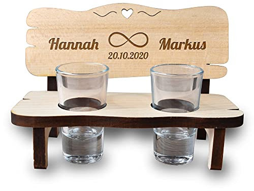 polar-effekt Schnapsbank aus Holz mit Gravur - Motiv Unendlich - 2X Shotgläser Likör, Spirituosen - nachhaltig und massiv - Naturprodukt Schnapsglas - Hochzeit, Jahrestag - Romantisches Geschenk