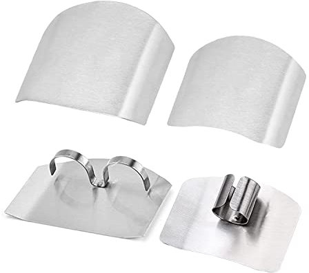 Protege Doigt Cuisine,4 PCS Protège-Doigts en Acier Inoxydable Protecteur de Doigt Protecteur de Coupe de Couteau Garde de Couteau pour Cuisine Trancher Découper Hacher