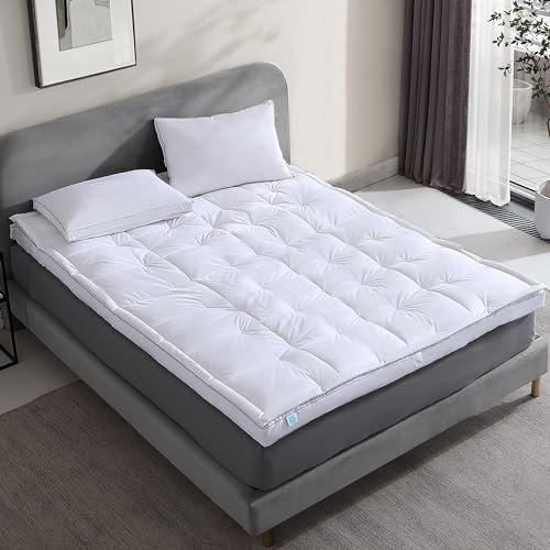Martha Stewart Mattress Topper Twin Size, 3 Inch Feather Bed Mattress Pad, Down Mattress Topper 600 Fill Power, Cooling Mattress Topper with 100% Cotton Fabric Relieve Back Pain for Bedroom, White