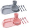 Greenandlife 12 Pcs Reusable Plastic Plates and Bowls Set for Kids Plate, Bowl, Cup, Fork, Spoon, Knife,Microwave & Dishwasher Safe (Pink+Grey)