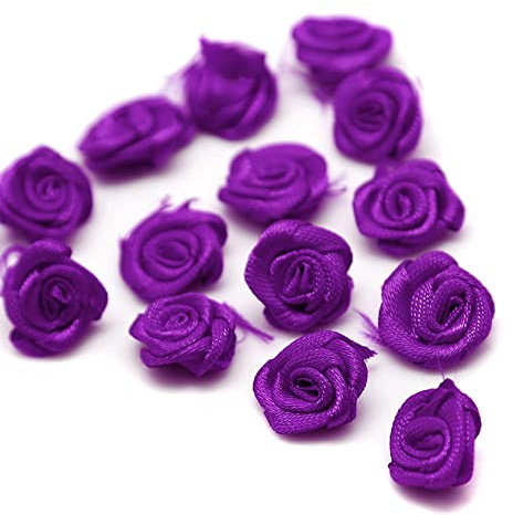 100 Stück Rosen 1.5cm kleine Kunstblumen Rosenköpfe Satinrosen Aufnäher Blumen Applikationen zum Basteln Patches Deko-Rosen Mini-Stoffrosen DIY Accessories Party Hause Hochzeit Dekoration,Lila