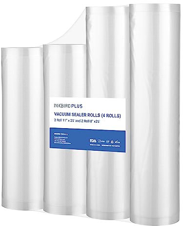 Vakuumierrolle für Lebensmittel, 4 Packungen: 28 x 63 cm + 20 x 63 cm, Rollen für alle Vakuumierer, Vakuumbeutel für die Aufbewahrung von Lebensmitteln und das Kochen, BPA-frei