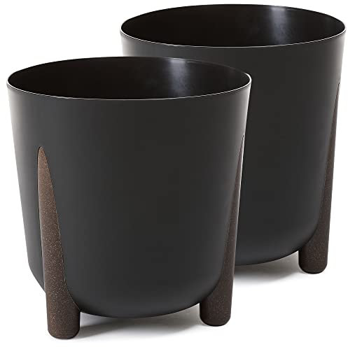 TULMERO Blumentopf matt, Pflanzkübel aus Übertopf Kunststoff Dekorativer Topf für, groß und klein Pflanzen, 2er-Set blumenkübel, blumenkübel kräutertopf, (2 Pack) Schwarz, ø 34 cm