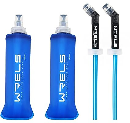 WRELS TPU Soft Flask 150ml/250ml/500ml Water Bottle,BPA Free Collapsible Hydration Flask for Running Hiking Cycling Climbing and Marathon (250ml/8.45oz with straw-2 Pack)
