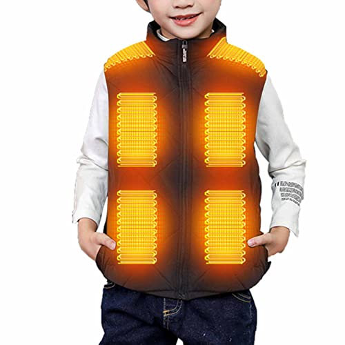 Gilet Chauffant Electrique Enfants USB Sans Manche Garçons Filles Manteau Doudoune Chauffant avec 3 Zones de Chauffage pour Camping Coupe-Vent Imperméable Ski