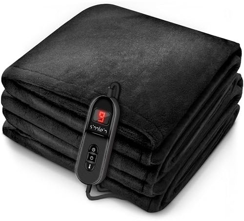 sinnlein® Heizdecke aus Plüsch 160 x 120 cm | elektrische Wärmedecke mit Abschaltautomatik | Kuscheldecke | Timerfunktion | 9 Temperaturstufen | waschbar bis 40°C | Digitalanzeige