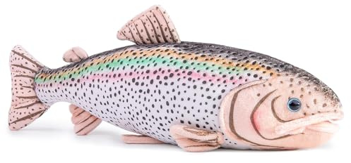 lilizzhoumax Regenbogenforelle Plüschtier 42 cm, realistisch gestaltetes weiches Süßwasserfisch-Kuscheltier zum Spielen, Sammeln und Verschenken